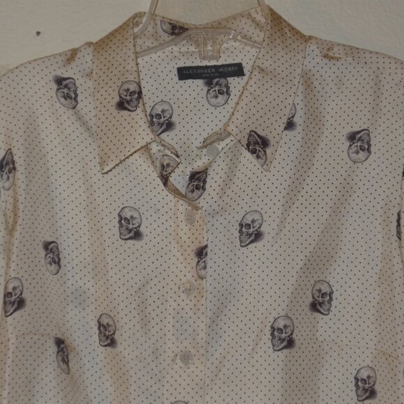 Alexander McQueen Button-Up Silk Skull Button Up Shirt Gray Size IT 36 UK 8 US S - Picture 2 of 8